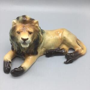 Vintage Coronet Resting Lion Japan Glazed Porcelain Animal Figurine Statue Leo